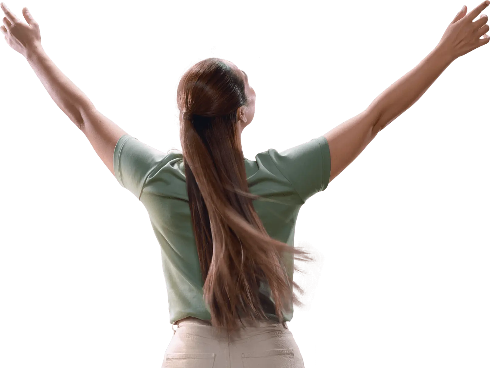 Woman with arms outstretched celebrating reductions in triglycerides